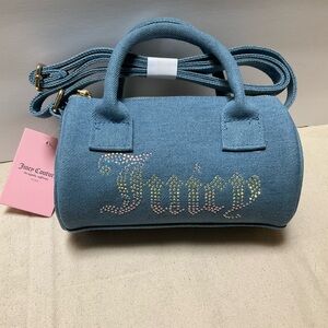 JUICY COUTURE Mini Denim Barrel Crossbody Bag KIDS Cylinder Round Blue Bag